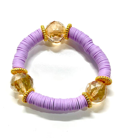 Light Purple Heishi Polymer Bracelet with Swarovski Crystals