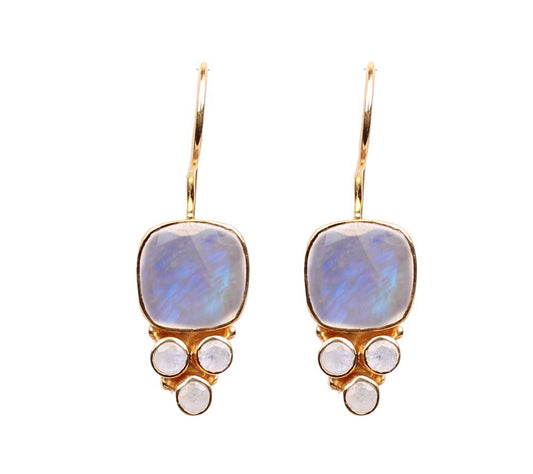 Rainbow Moonstone Pave Dangle Earrings 1”