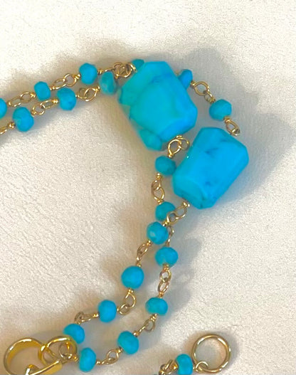 Turquoise and 24k Gold Chain Pendant Necklace 24”