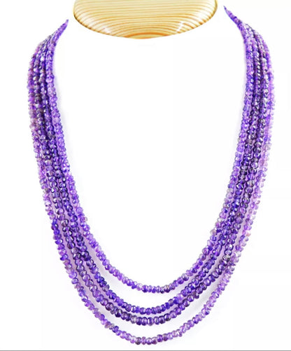 Rare Natural Purple Amethyst Multi-Strand Gemstone Statement Necklace