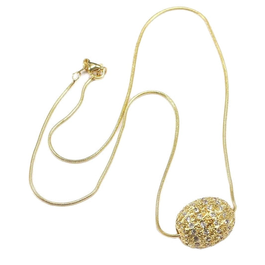 Gold Micro Pave Oval Egg Pendant Chain Necklace 18