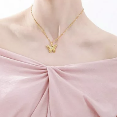 Dainty 24K Gold Filled Butterfly Pendant Necklace 18”