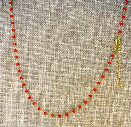 Red Coral Gold Chain Minimalist Necklace