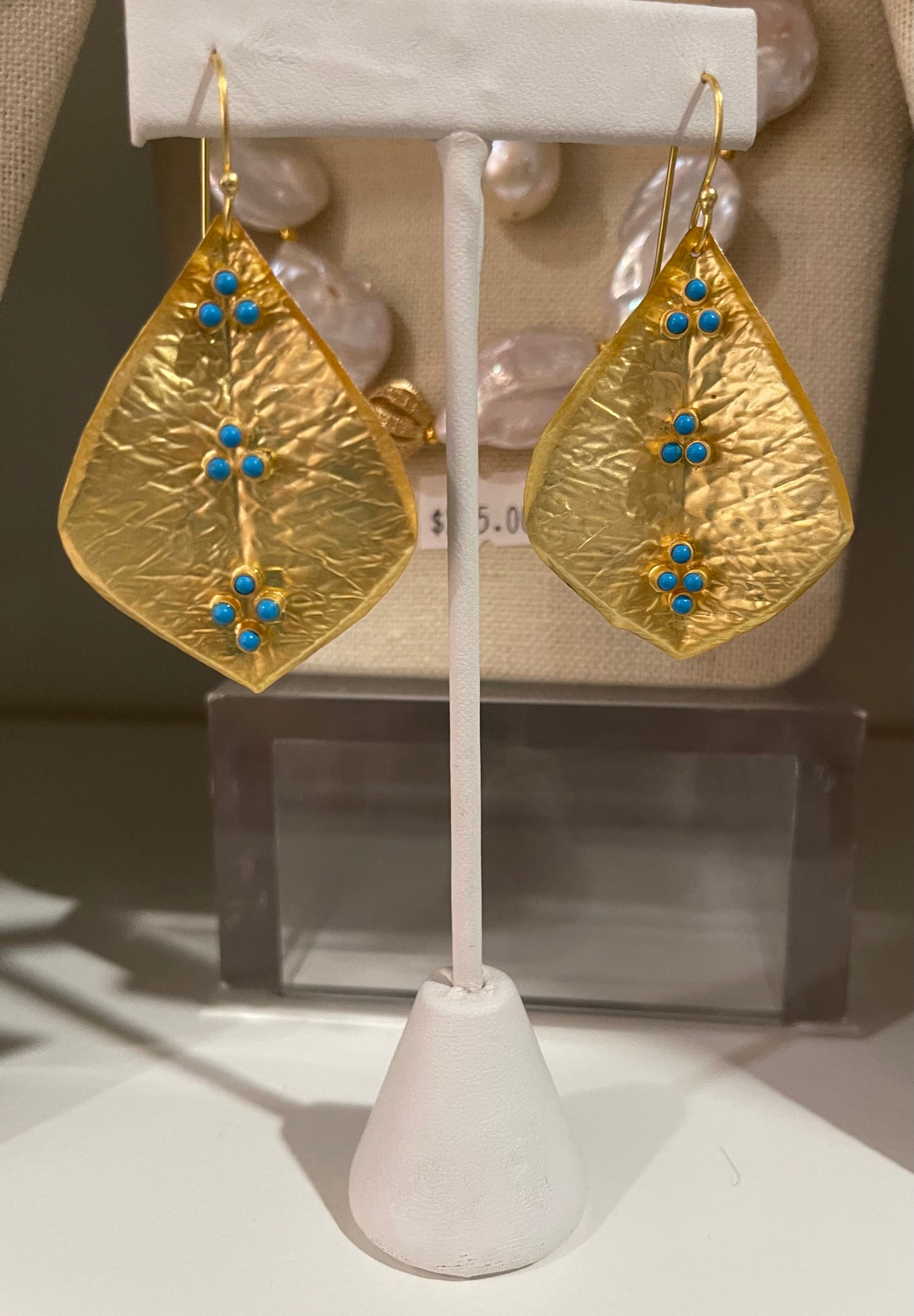 Gorgeous 22k Gold Leaf Turquoise Statement Earrings