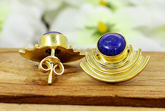 Stylish Lapis Lazuli Gemstone Gold Stud Earrings 1.0