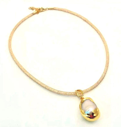 Regal White Keshi Pearl Gold Pendant Necklace 19”