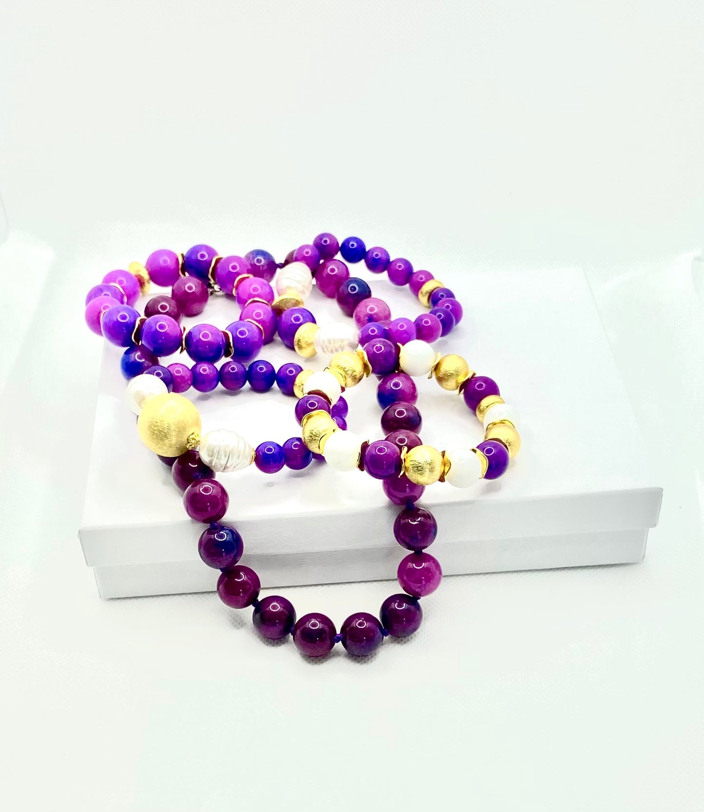 Royal Purple Sugilite Gemstones & Freshwater Pearls Gold Vermeil Bracelet
