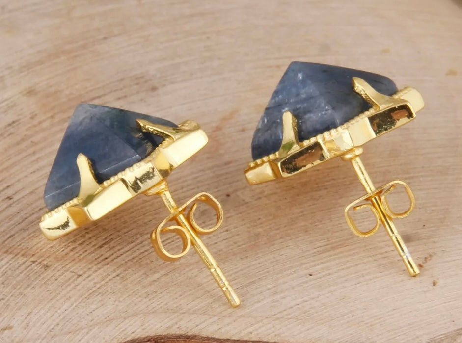 Blue Kyanite Gemstone Pyramid Stud Earrings