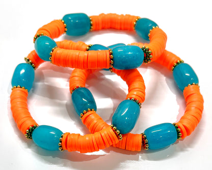 Tropical Tangerine Heishi & Chrysocolla Gemstone Bracelet