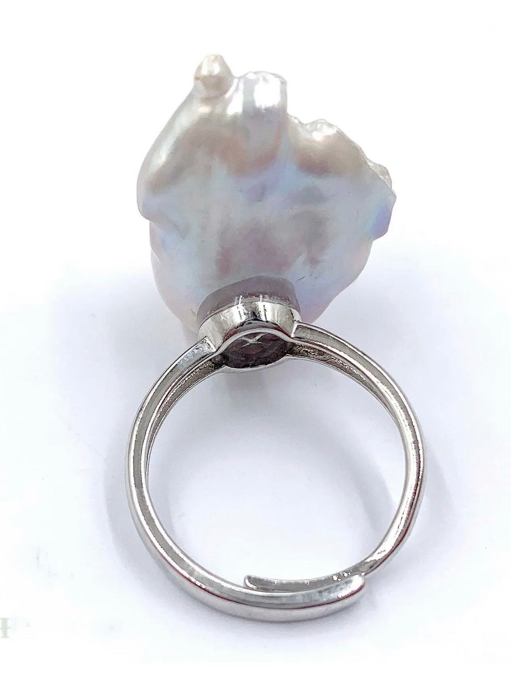 Freeform White Baroque Pearl Silver Adjustable Ring