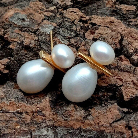 Freshwater Cultured White Double-Pearl Stud Earrings