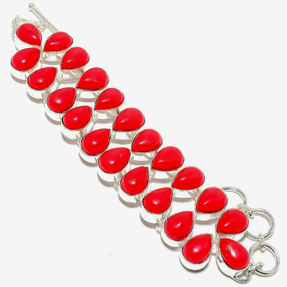 Red Coral Gemstone Sterling Silver Bracelet