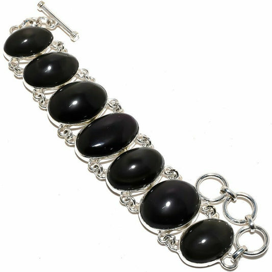 Black Obsidian Gemstone Sterling Silver Bracelet