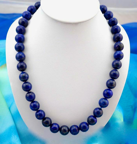 Timeless Blue Egyptian Lapis Lazuli Gemstone Double-Knotted Statement Necklace 20