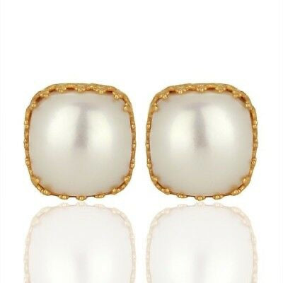 Regal Crown Design Gold Pearl Stud Earrings