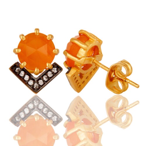 Petite Orange Carnelian - Rhodium Gold Stud Earrings